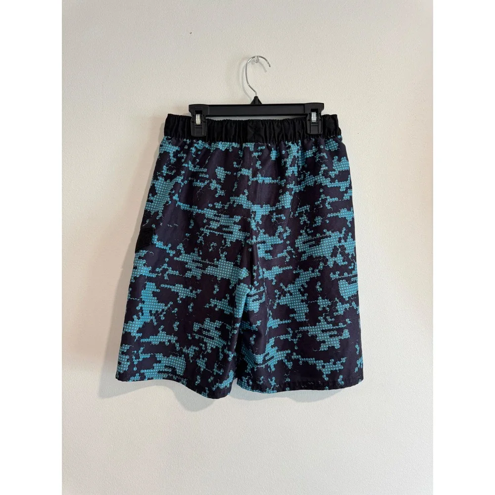 Adidas Digital Camo Swim Trunks Boys Large Teal Black Grid Pattern